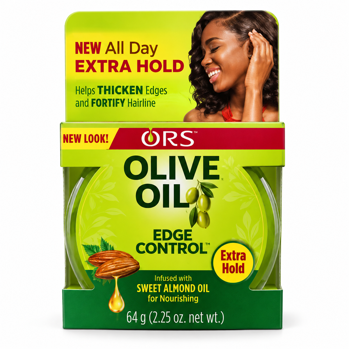 Studio-style illustration of ORS Olive Oil Edge Control Extra Hold 2.25 oz