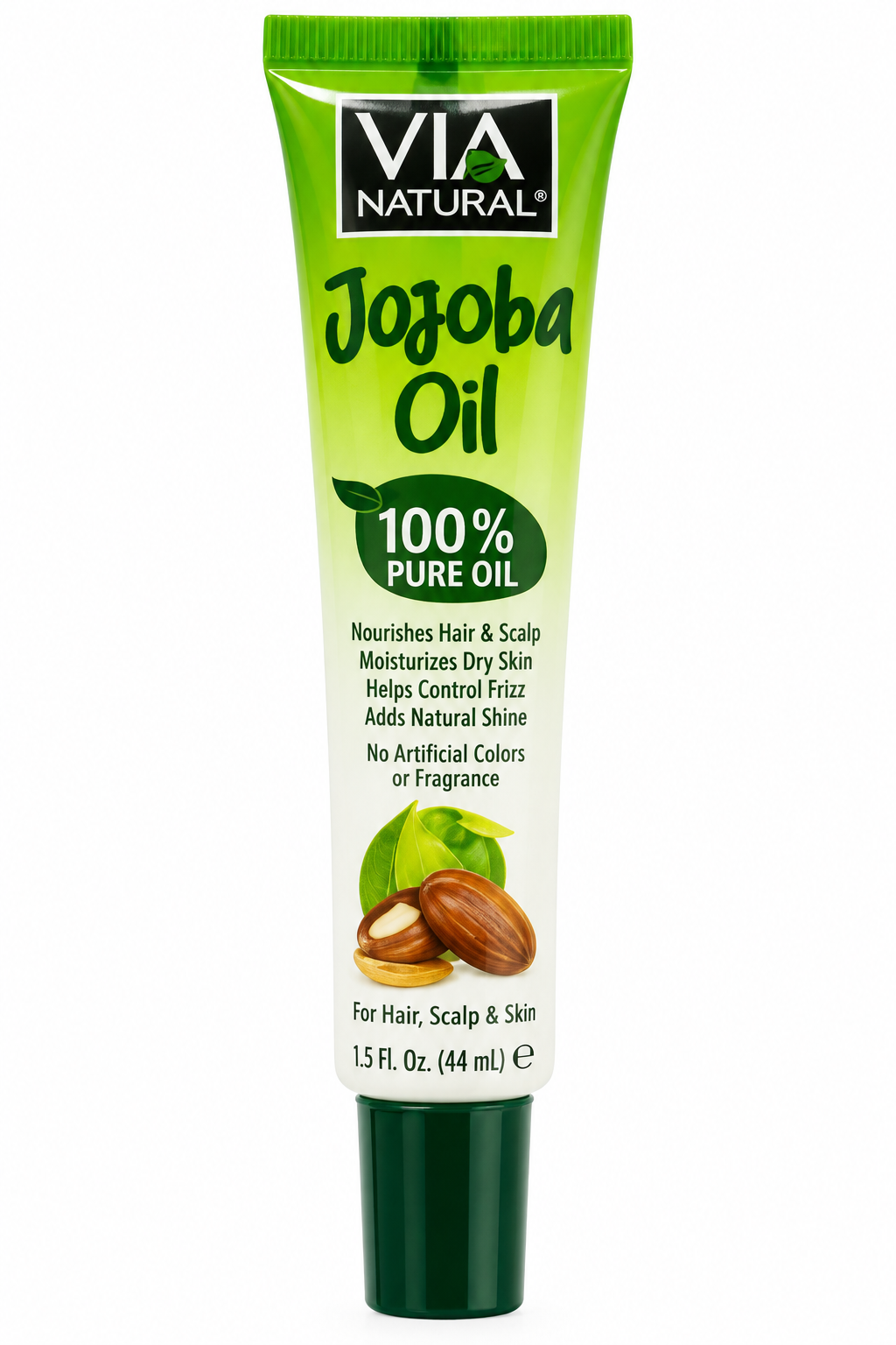 Studio-style illustration of Via Natural Jojoba Oil 1.5 oz tube