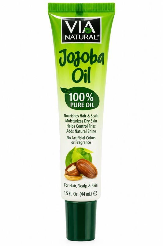 Studio-style illustration of Via Natural Jojoba Oil 1.5 oz tube